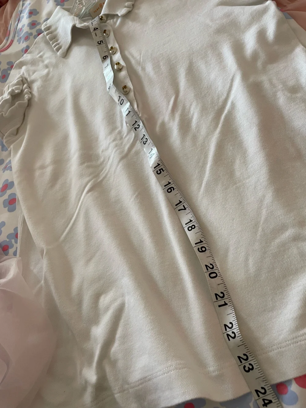 Tory Burch White Ruffle-Trim Polo with Pearl gold logo Buttons small